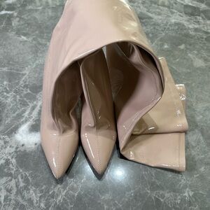 Azalea Wang Womens US 9 Pink Tan Checkmate Over the Knee Stiletto Vinyl Boot